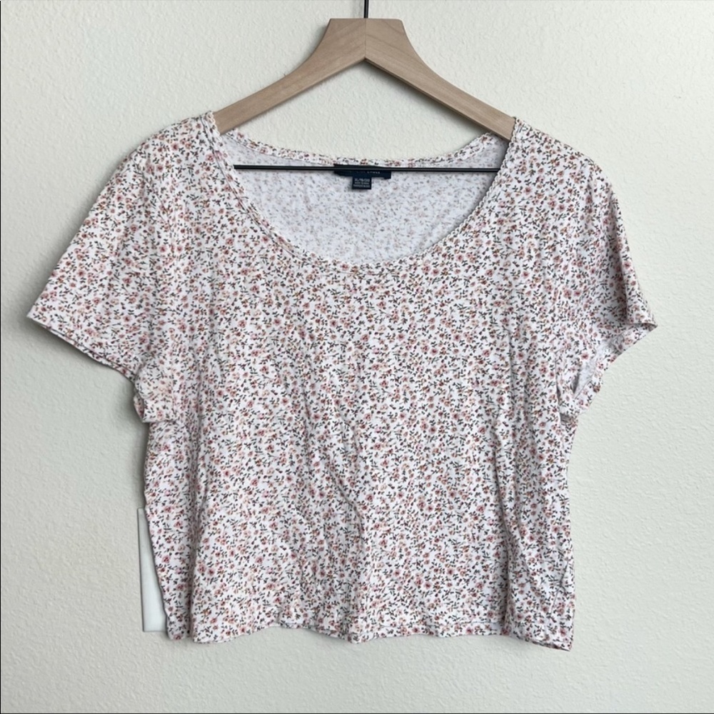 American Eagle Outfitters Floral Ribbed Babydoll Short Sleeve Top Size XL